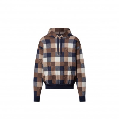 LOUIS VUITTON DAMIER CHECKERED CASHMERE AND WOOL BLEND HOODIE 1AFXJU